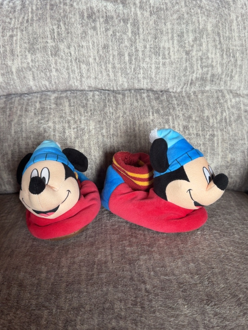 Disney Mickey Mouse Plush Slippers Kids Size 7/8 Red Blue